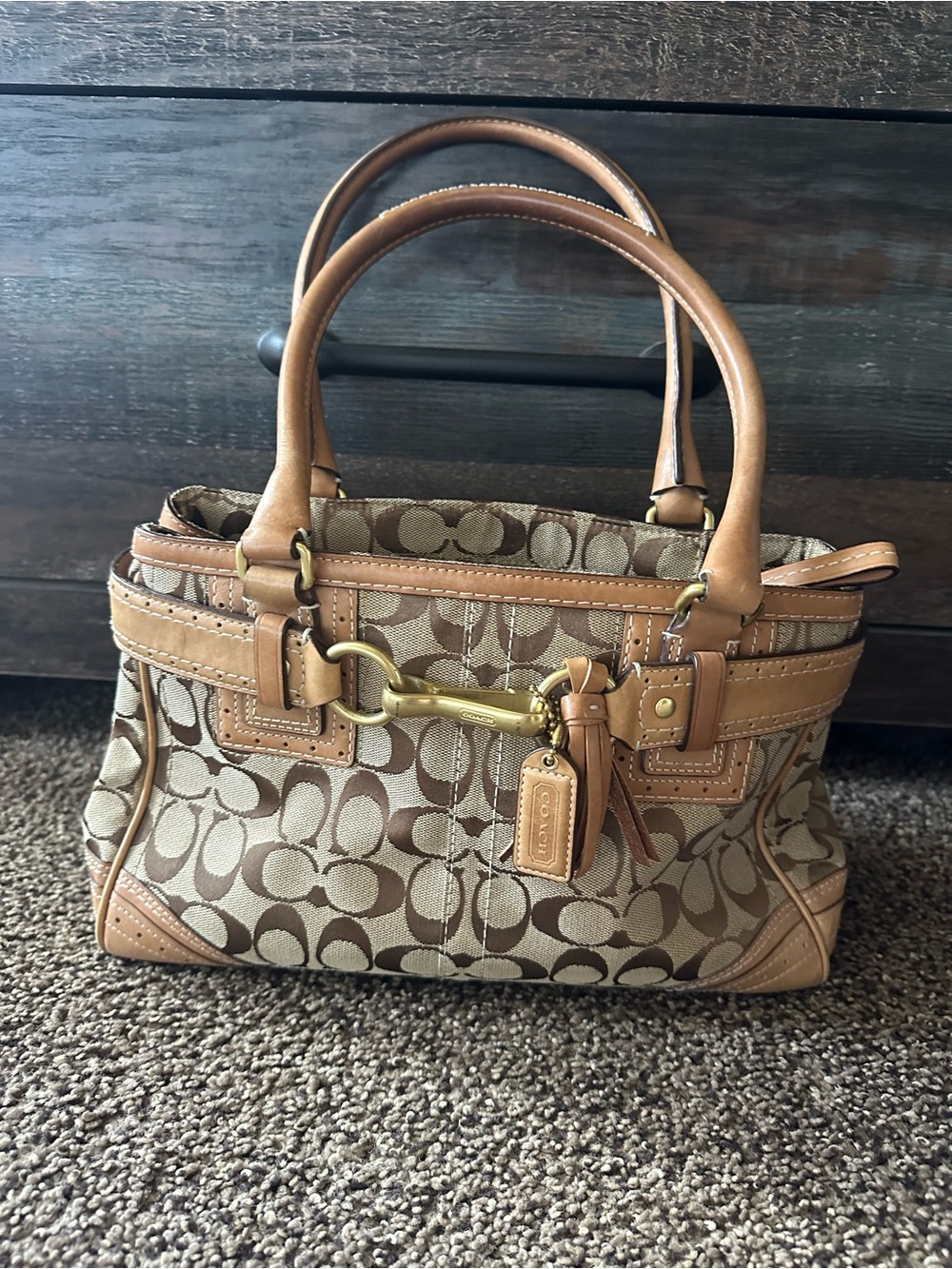 Coach Brown/Tan Signature Canvas Tote with Matching Wallet - Picture 5 of 16